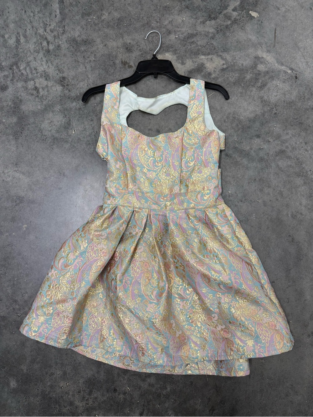 Metallic Brocade Dress with Heart Back